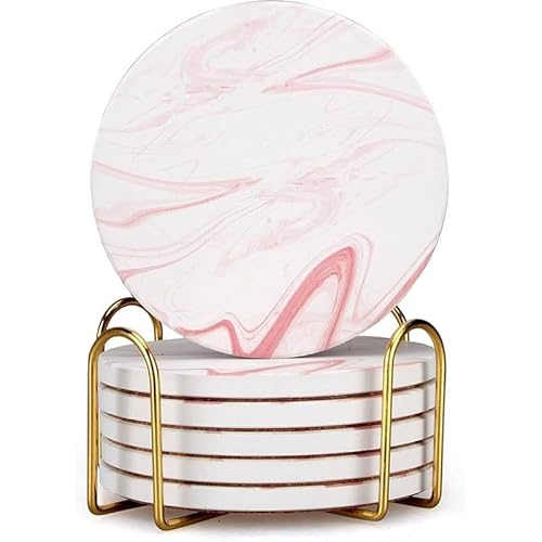 Deceram Pink Marble Coasters Set of 6