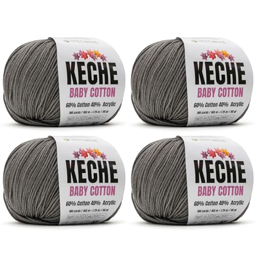 Image of Keche Cotton Yarn, 60% Cotton 40% Acrylic Yarn, Soft Cotton Yarn for Crochet and Knitting, Amigurumi Yarn 4 Skeins /Balls [1.76 Oz (50g) / 180 Yrds (165m)] x 4 - Dark Grey