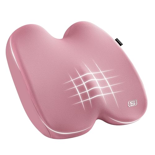 Skechers Seat Cushion, Ergonomic Memory Foam Cushion for Long Sitting Hours on Office & Home Chair, Car Seat Cushion for Sciatica, Coccyx Cushion,Pink