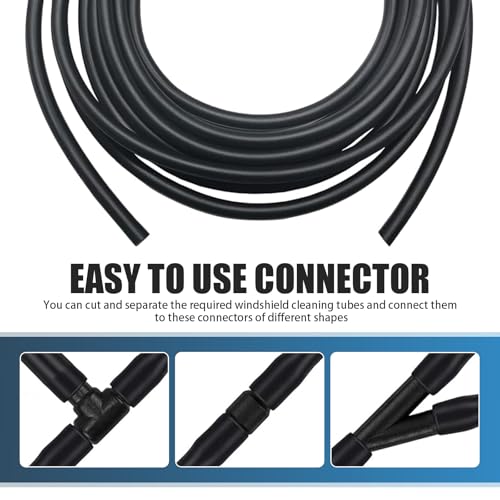 Image of Pack-30 Car Windshield Washer Hose Kit, 13 Ft Flexible Leak-proof Rubber Hose, with T-type Y-type I-type Hose Connector, Universal Connection Water Pump and Nozzle Accessories for Cars (Black)