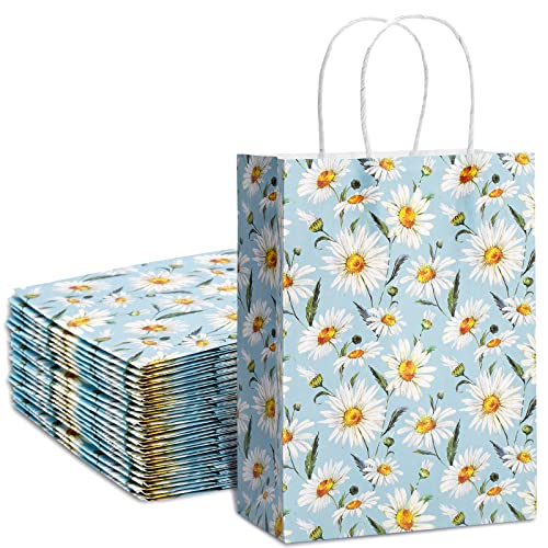 AnyDesign 12Pcs Blue Daisy Paper Bags with Handle Spring Summer Floral