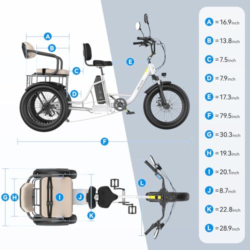 Image of ANCHEER Electric Tricycle for Adults, 20 inch Fat Tire Electric Trike, 15.5MPH Ebike for Seniors, 3 Wheel Electric Bike, 864Wh Removable Battery, LCD, Rear Differential, Rear Seat Basket