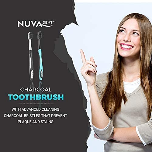 Nuva Dent Ultra Soft Charcoal Toothbrush - Gentle, Slim Brush Head, Medium Tip - Clean Plaque, Whiten Teeth - Works Well W/Activated Charcoal Toothpaste Or Teeth Whitening Products, 6 Pack #TOP1