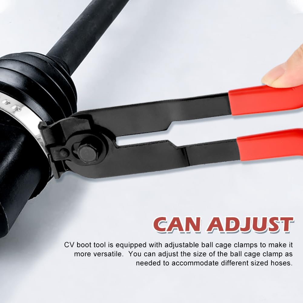 CV Boot Clamp Plier with 10Pcs C-V Bo-ot Clamps, Universal Adjustable CV Boot Clamp Tool for Most Cars(Color:Red)