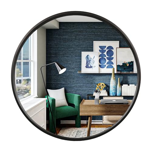 Image of WallBeyond Black Round Wood Mirror 24 inch Circle Wall Mirror for Bathroom Round Wall Mirror for Wall Decor, Vanity, Entryway Living Room