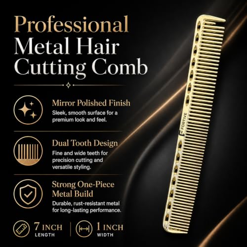 Image of Professional 7 Inch Alminium Metal Hair Cutting & Styling Comb - Gold