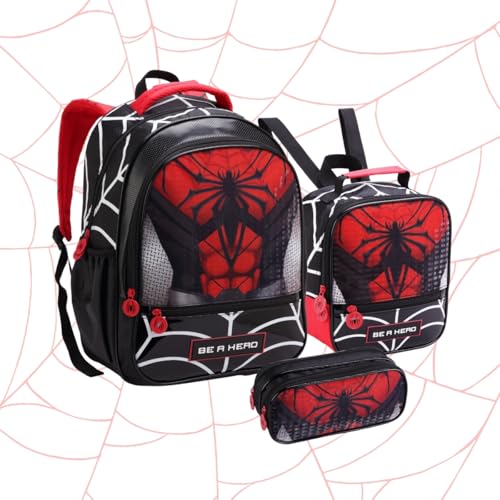 Generico Kit Escolar Mochila Infantil Masculino Escolar de Costas Lancheira Mais Estojo (Vermelho Be a Hero)