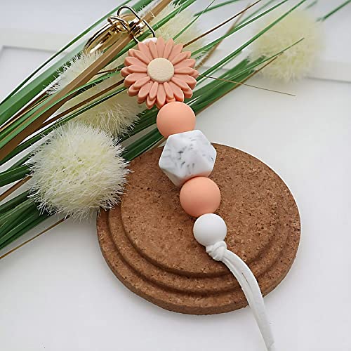 Myfavoritek Flower Keychain Cute Silicone Beaded Keychain For Women Charms For Car Keys Holder Bag Purse (Marigold) #TOP2