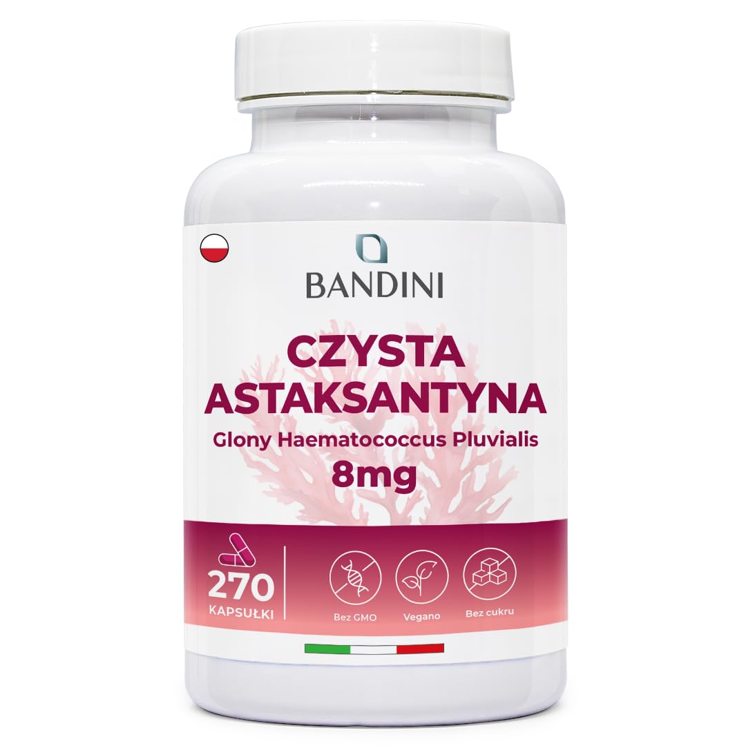 Bandini® Czysta Astaksantyna 270 kapsułek – 9-miesięczny zapas | Silny, naturalny przeciwutleniacz z alg Haematococcus pluvialis – 100% Naturalna Astaxanthin 8 mg na kapsułkę - Vegan, bez GMO