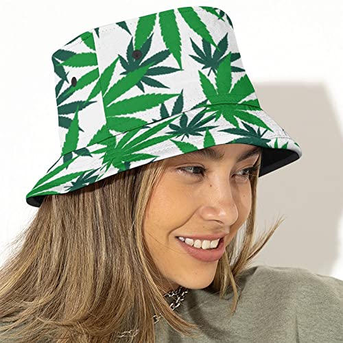 Mokukenren Marijuana-Cannabis Weed Bucket Hat Women Men Funny White Fisherman Hat for Girls Cute Wide Brim Cap Beach Outdoor - Image 4