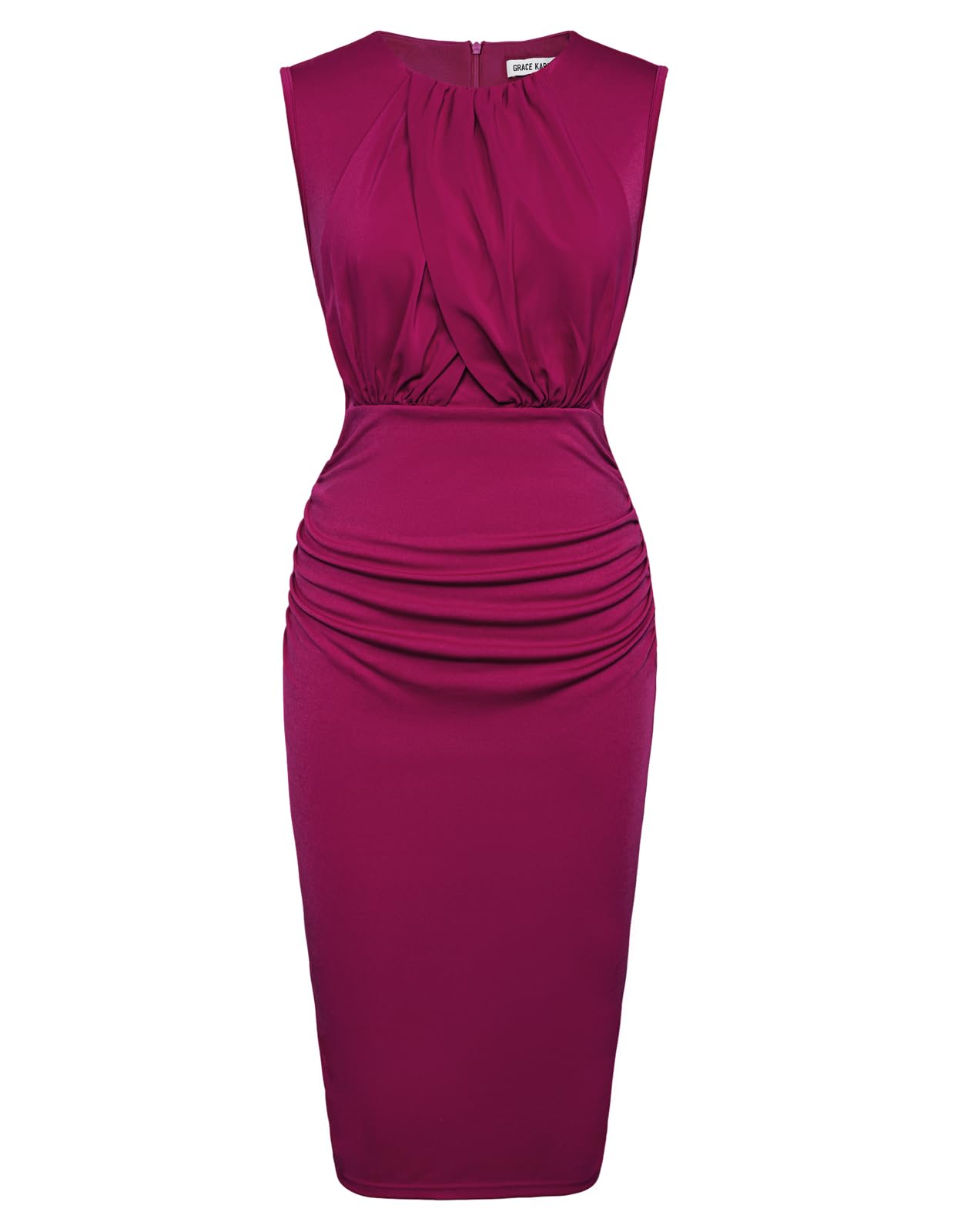 GRACE KARIN Women's Twist Front Ruched Bodycon Dress - Sleeveless High Waist Midi Dress for Cocktail Wedding Party