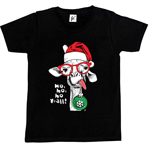 Fancy A Snuggle Ho Ho Ho Y'all! Funny Christmas Giraffe with Bauble Kids Boys/Girls T-Shirt Black 9-11 Year Old