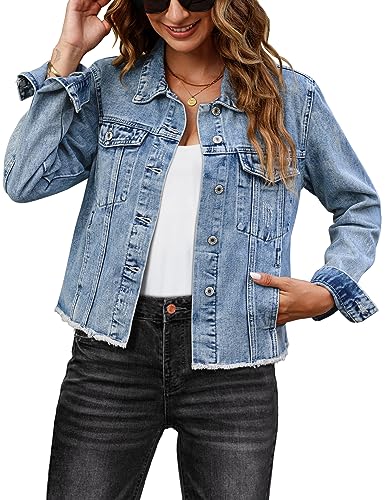 Roskiky Jeans Jacke Damen Jacken Damen Jeansjacke Damen Soft Damen-Jacken Jeansjacke Blau Damen Blau S