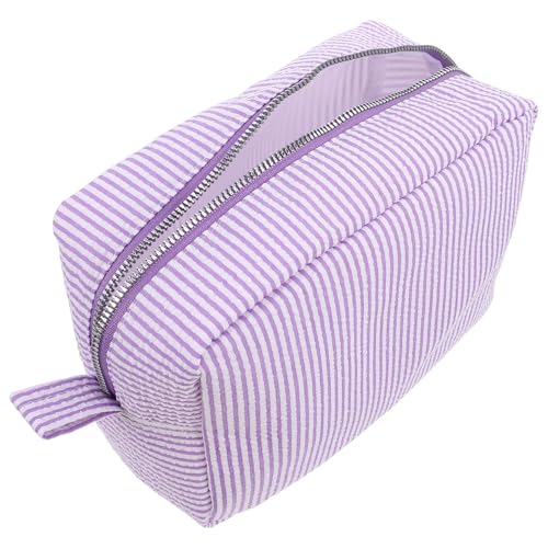 VILLCASE Bolsa de Maquillaje a Rayas de Poliéster y Algodón-Lino Gran Capacidad para Mujer Portátil y Fácil de Limpiar Adecuado para Viajes y Organización de Cosméticos
