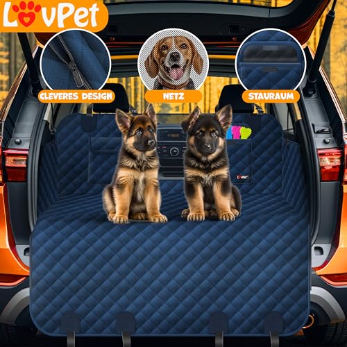 Lovpet® 2in1 Hundedecke für Auto Rückbank & Kofferraum mit Seitenschutz und Sichtfenster Kofferraumschutz - Wasserabweisende Hunde Autoschondecke Universal Autodecke Rücksitz Inkl. Zubehör, Navyblau