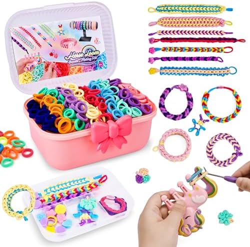 FUTESI Bracelet Making Kit for Girls Ages 8-12, Weaving Rainbow Bands kit,DIY Toys for Friendship Birthday Gifts for Kids 6 7 9 10 11 13 Year Old, 1200+ Elastic Cloth Rubber Band Fabric Loops