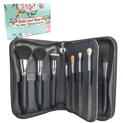 Bella And Bear Makeup Brush Set With Case - For Face And Eyes - Includes Foundation - Contouring - Blending - Blush And Eyeshadow Brushes - Vegan - Guide and Case Included