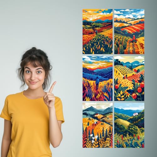 Image of SiddArtify Vibrant Sunset Landscape Art Print Set - Sticker - 8x12 Inch - Pack of 6 Wall Room Decoration art Poster Prints