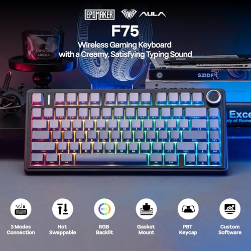 EPOMAKER x Aula F75 Gasket Mechanical Keyboard, 75% Wireless Hot Swappable Gaming Keyboard with Five-Layer Padding&Knob, BT/2.4GHz/USB-C, RGB (Black Gradient, LEOBOG Reaper Switch) - Image 3
