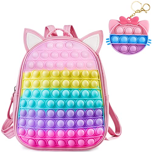 OUMEE Large Pop Backpack for Girls Boys, Kids Fidget Backpack Pop Purse Fidget Bag Toy School Fidget Pop Shoulder Bag Push Pop Fidget Toy Gift for Kids Toddler Adults (Rose Pink)