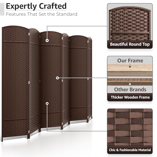 Sorbus 6 Panel Room Divider 6 ft. Tall - Privacy Screen, Extra Wide Double Hinged Panels, Mesh Hand-Woven Design, Partition Room Dividers and Folding Privacy Screens, Wall Divider for Room Separation