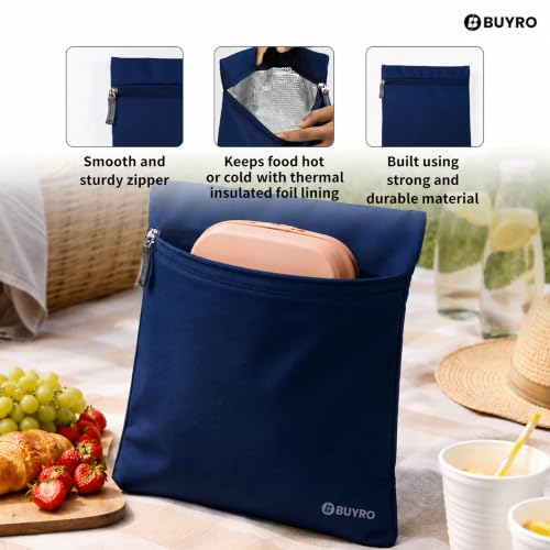 Image of Thermal Insulated Lunch Bag (2L, 4 Kg Capacity) for Kids, Men & Women | Aluminium Foil Inner Lining, Leakproof Tiffin Carry Bag | for Office & School | Lunch Pouch (Dark Blue)