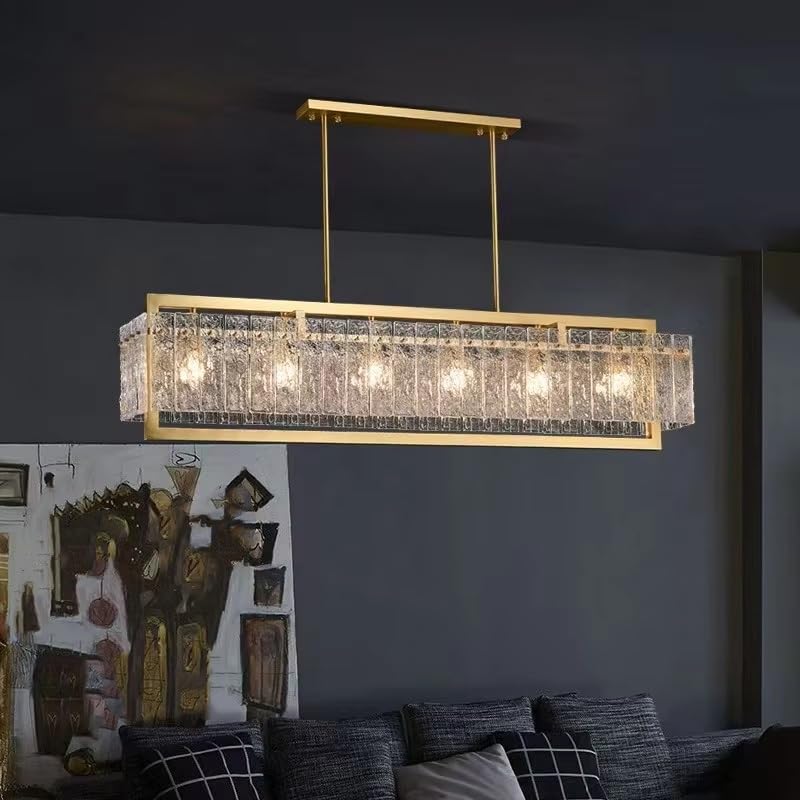 Lampadario da Ristorante in Vetro con Effetto Onda d'Acqua di Lusso Americano, Arredamento Postmoderno E Creativo per Soggiorno, Apparecchio di Illuminazione A LED,Neutral Light-Long 125CM