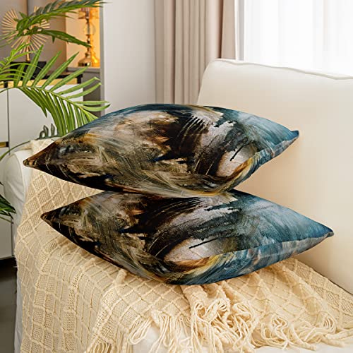 Messy Teal Black and Brown Throw Pillow Covers 18"x18" Set of 2 Soft Modern Abstract Pillow Cases Cushion Covers For Living Room Bedroom Abstract Art Decorative Throw Pillowcases for Sofa Chair - Image 3