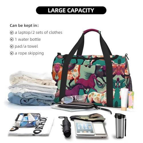 Sac de sport noir avec imprimé différents types de chevaux One Size
