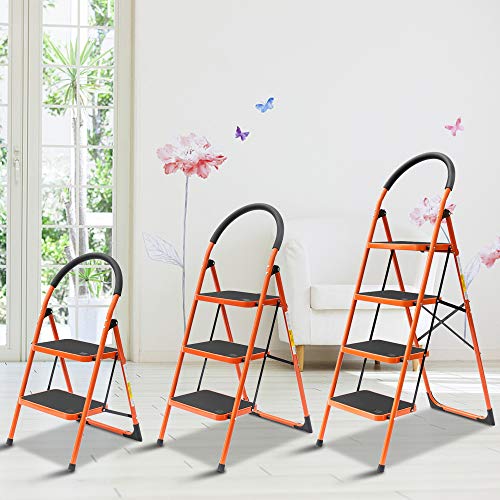 Luisladders 2 Step Ladder Anti-Slip Folding Stool Sturdy Steel Ladder 330lbs EN131 Lightweight with Handgrip Anti-Slip and Wide Pedal