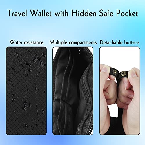 Travel Wallet with Hidden Safe Pocket, Passport Wallet with Metal Snap Button for Cash, Credit Cards and Travel Documents, Money Belt for Travel Women and Men Hidden4