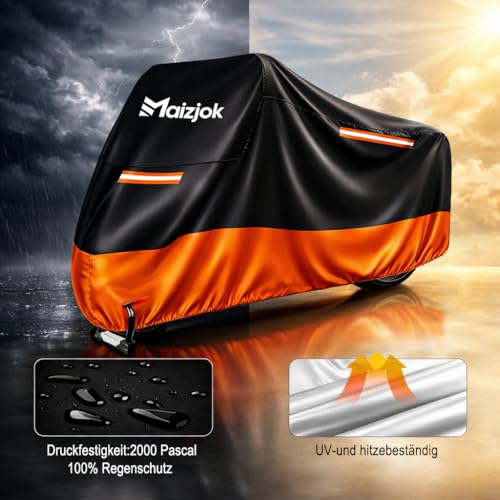 Maizjok® Motorrad Abdeckplane Outdoor Motorradabdeckung Wasserdicht 210D Motorrad Garage Plane, Motorradplane Abdeckung Winterfest für Motor Straßen/Sport/Adventure/Cruiser/Tourer XXL 275x105x125cm