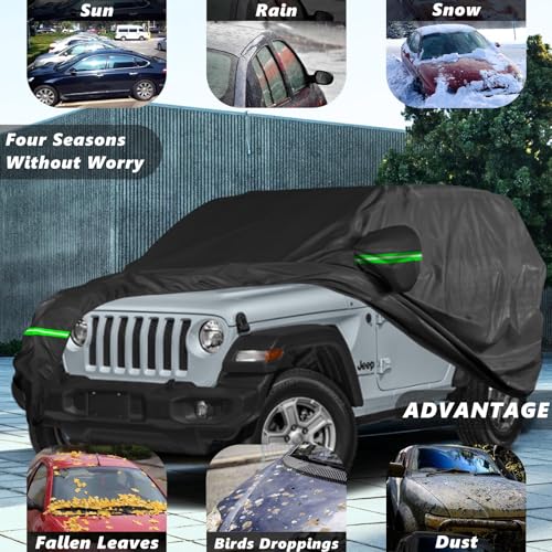 Image of Car Cover for Jeep Wrangler 2 Door (1987-2025) JK JL CJ YJ TJ, Waterproof All Weather Car Cover for Automobiles, Outdoor Windproof, Dustproof, UV Proof Protection Fit for Jeep Wrangler (Black)