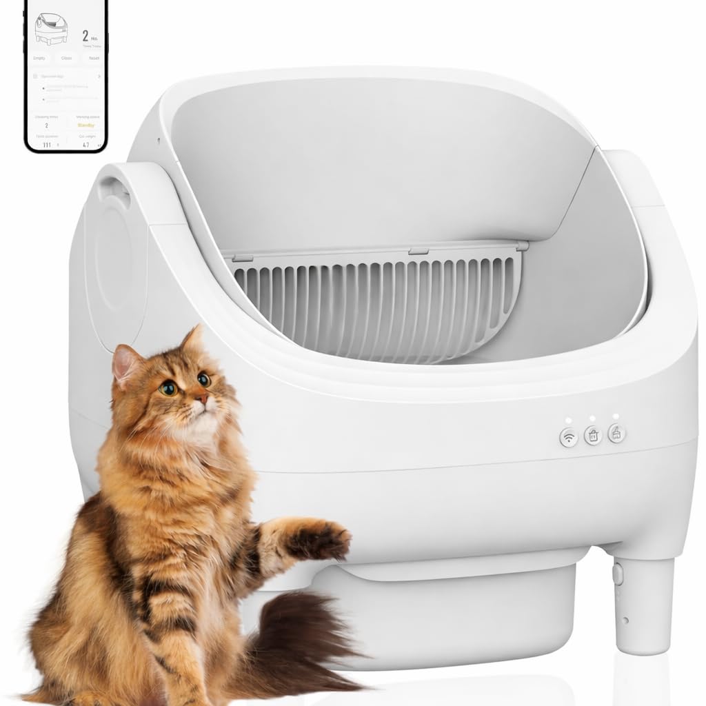 Self-Cleaning Cat Litter, Automatic Litter Box with Intelligent Safety System, Odor Control, Quiet Operation, Compatible with Mixed Litters.