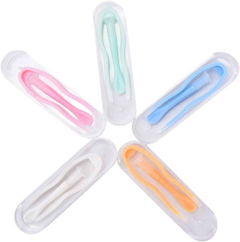 5 Sets Mini Colorful Portable Contact Lens Stick Tool with Plastic Case,Inserter/Remover and Plastic Tweezer Set with Soft Tip