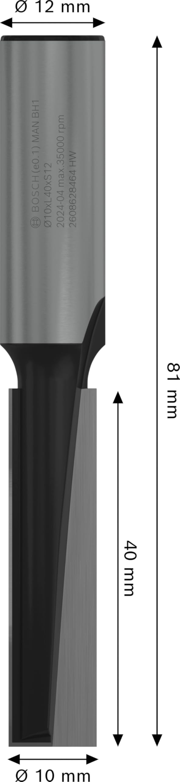 Bosch Accessories Frezy do wpustów 12 mm, D1 10 mm, L 40 mm, G 81 mm