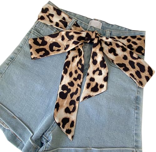 WENLOOY Women's Skinny Satin Scarf Belt, Ribbon Sash Neck Choker - Large Leopard Brown