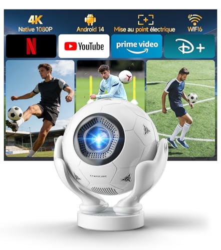 Magcubic Mini Videoprojecteur 1080P Natif 4K Supporte, 400 ANSI Lumens, Projecteur Video avec Android 14, WiFi 6 & Bluetooth 5.4, Focus Électrique, Rotation...