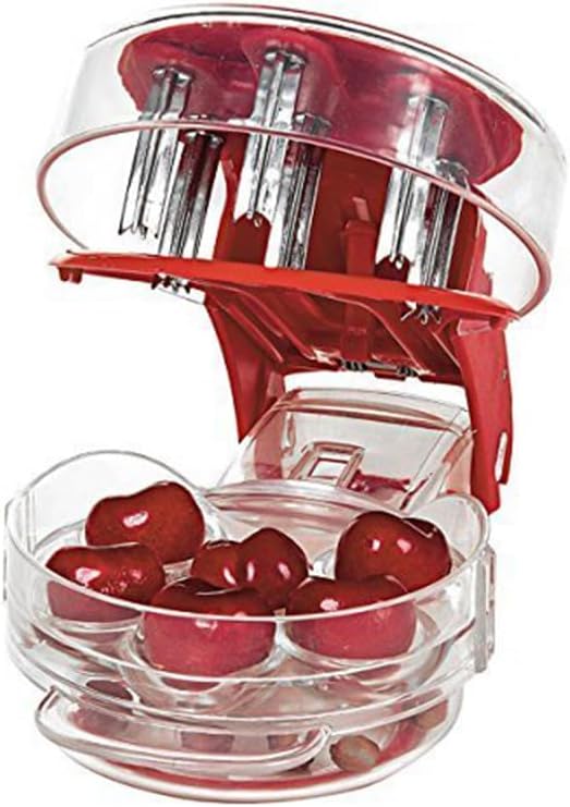 Cherry Stoner Remover,Cherry Seed Remover Multi Cherry Pitter Cherry Stone Seed Removal Core Easy Squeeze with Grip 6 Cherries Pitter Red
