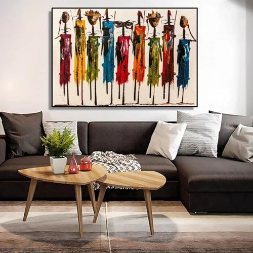 Peinture sur toile femme africaine 80 x 133 cm au fini premium avec cadre noir élégant