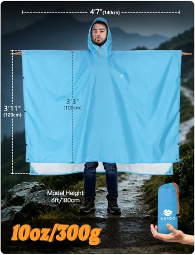 Image of ANYOO Hooded Rain Poncho for Adults Waterproof Lightweight Rain Coat for Men Women Reusable Rain Jacket for Emergency Outdoor
