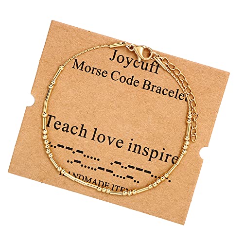 Image of JoycuFF Inspirational Morse Code Bracelets for Women Silver Beads Jewelry Encouragement Mantra Gifts for Her