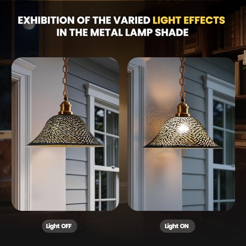 Image of Floor Lamp Shade Replacement for Floor Lamp Shade - ALUCSET Ceiling Fan Replacement Globes 12.2xH4.9 inch Inches Fitting Opening 1.65 inch Etching Small Chrysanthemum Metal Lamp Shade (Black Gold)