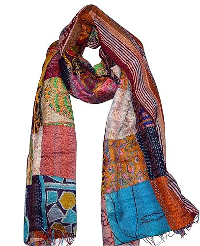 Marusthali Indian Sari Scarf Patchwork Reversible Kantha Stole Printed Vintage Shawl Scarf