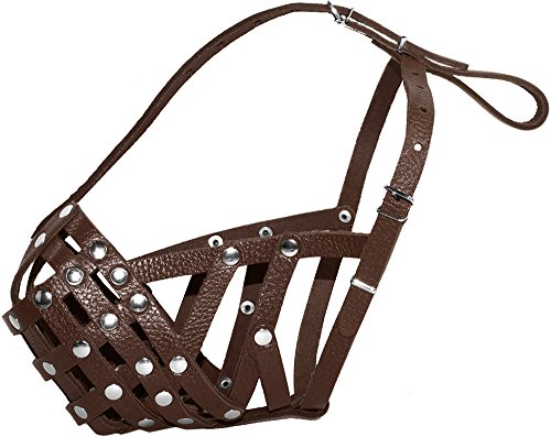 Collardirect Leather Basket Dog Muzzle For Boxer, English American Bulldog Secure Anti-Barking Biting Chewing Adjustable Breathable (Brown) #TOP4