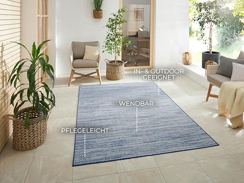 ELLE Decoration Indoor and Outdoor Mèlange Flat Weave Reversible Rug Modern Design Mottled Robust Easy Care Water-Repellent Balcony Patio Garden Living Room Office Bedroom Ocean 240 x 340 cm - Image 3