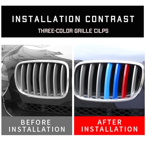 Image of M-Colored Auto Grille Inserts Stripes Trims, Center Kidney Grilles Car Accessories Compatible with BMW 2009-2012 3-Series E90 Auto M-Colored Exterior Interior Decoration,Color A