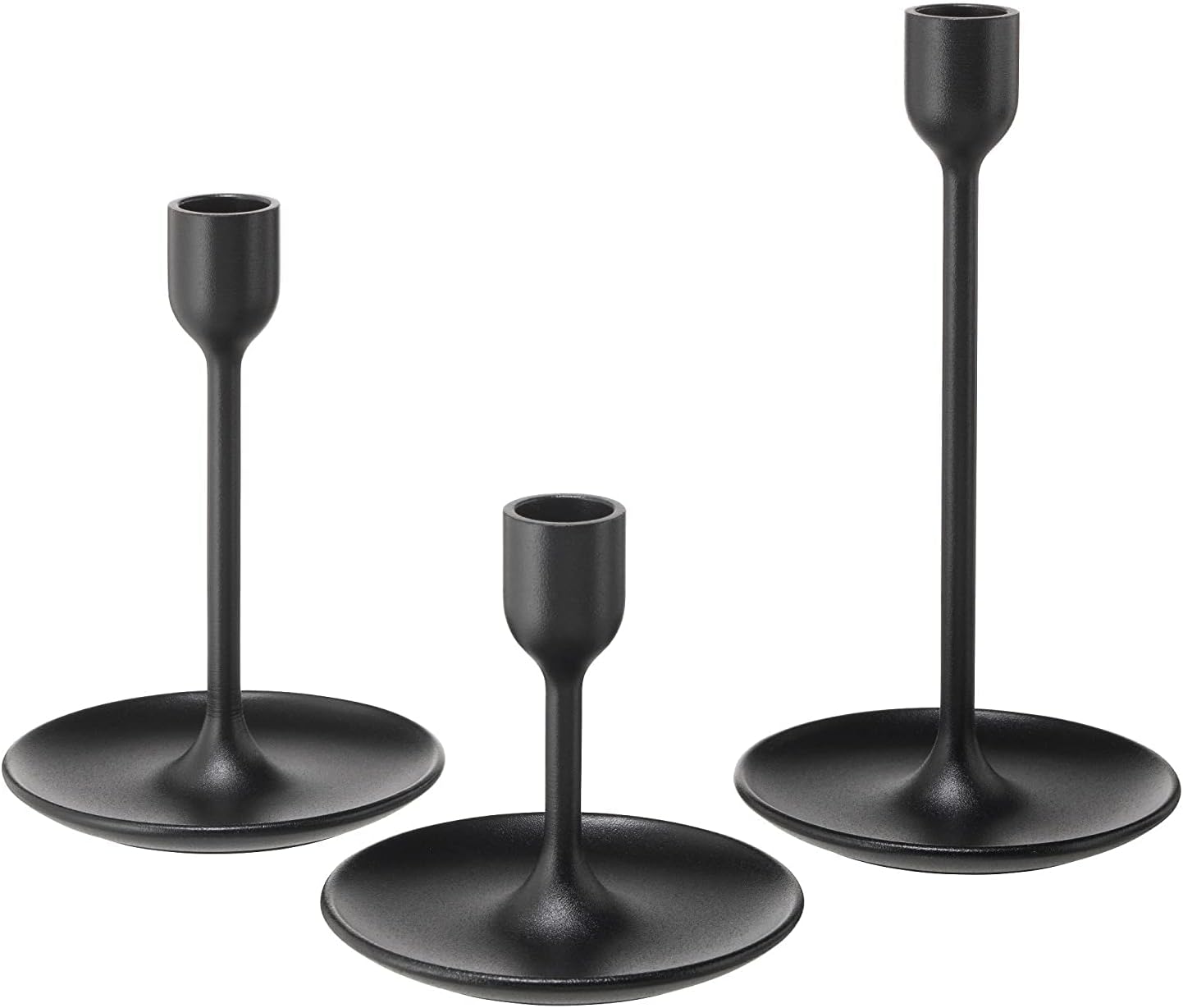 IKEA FULLTALIG Candlestick, set of 3 Powder Coating Black Aluminum Candlestick Holder for taper candles, Table Romantic for Wedding, Birthday, Dinner Home & Bar Decorative (No LED Candle Included)