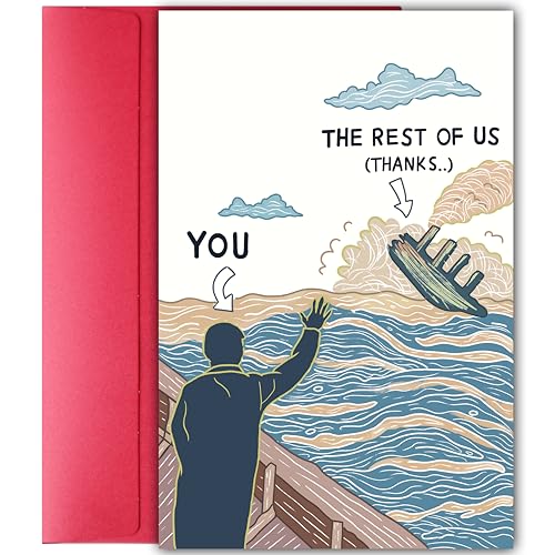 YIWANSIN Funny Sinking Ship Card, Goodbye Farewell Cards for Coworker Employee Boss, Sarcastic Retirement or Work Leaving Gift for Him Her, Office Thank You Card