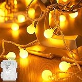 【8 modos de iluminación ajustables】Esta cadena de luces de bola tiene 8 modos de iluminación diferentes (encendido constante, en ondas, secuencial, brillo lento, persecución/parpadeo, desvanecimiento lento, centelleo/parpadeo y combinación), los diferentes efectos de iluminación se controlan mediante el botón de modo .